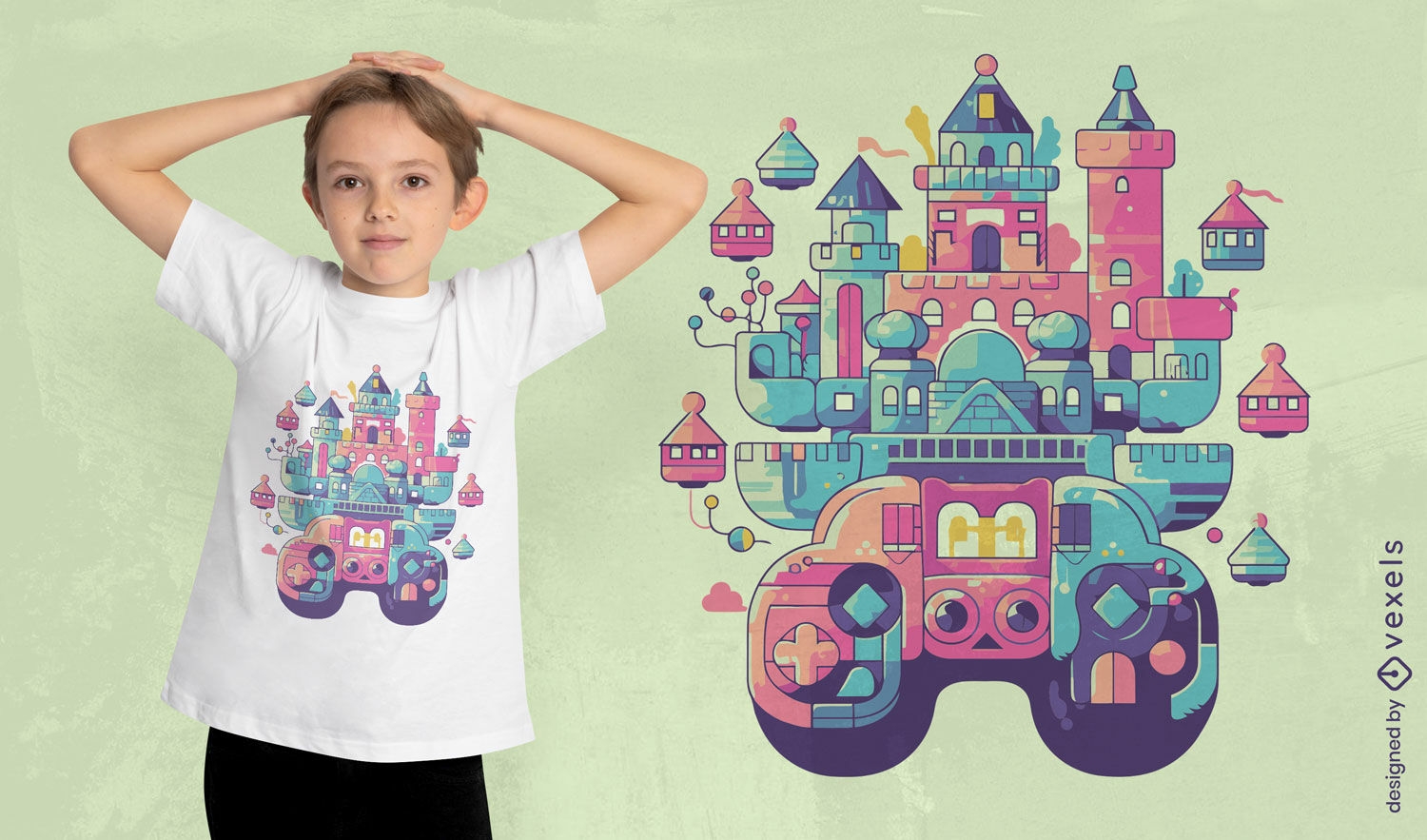 Video game castle t-shirt design