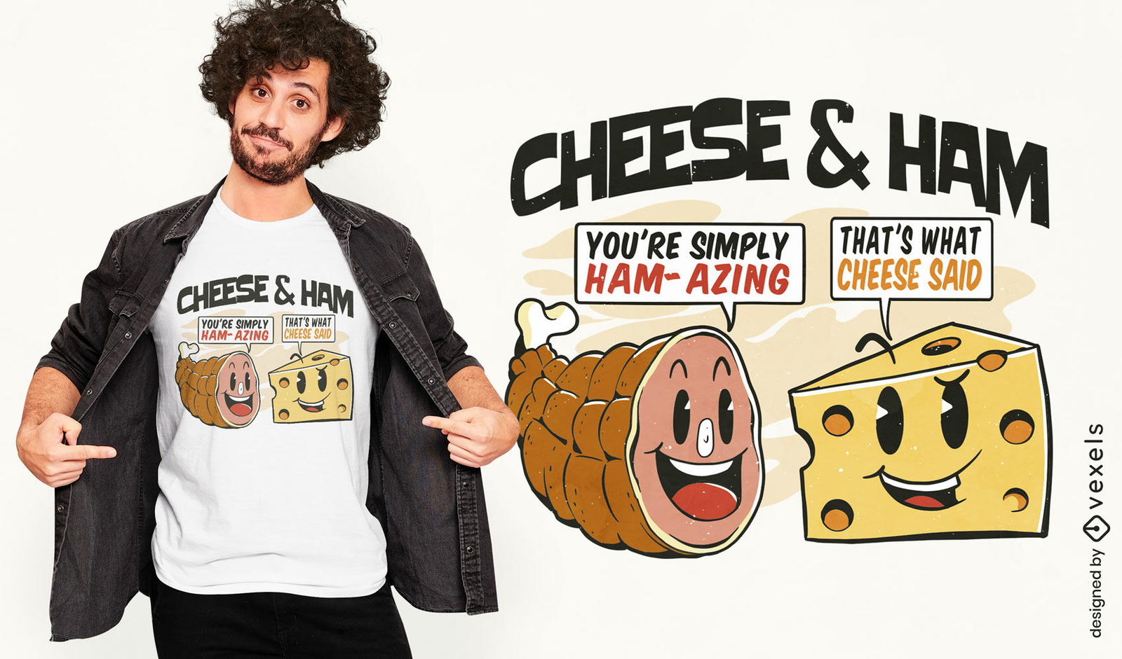 Diseño de camiseta de queso y jamón.