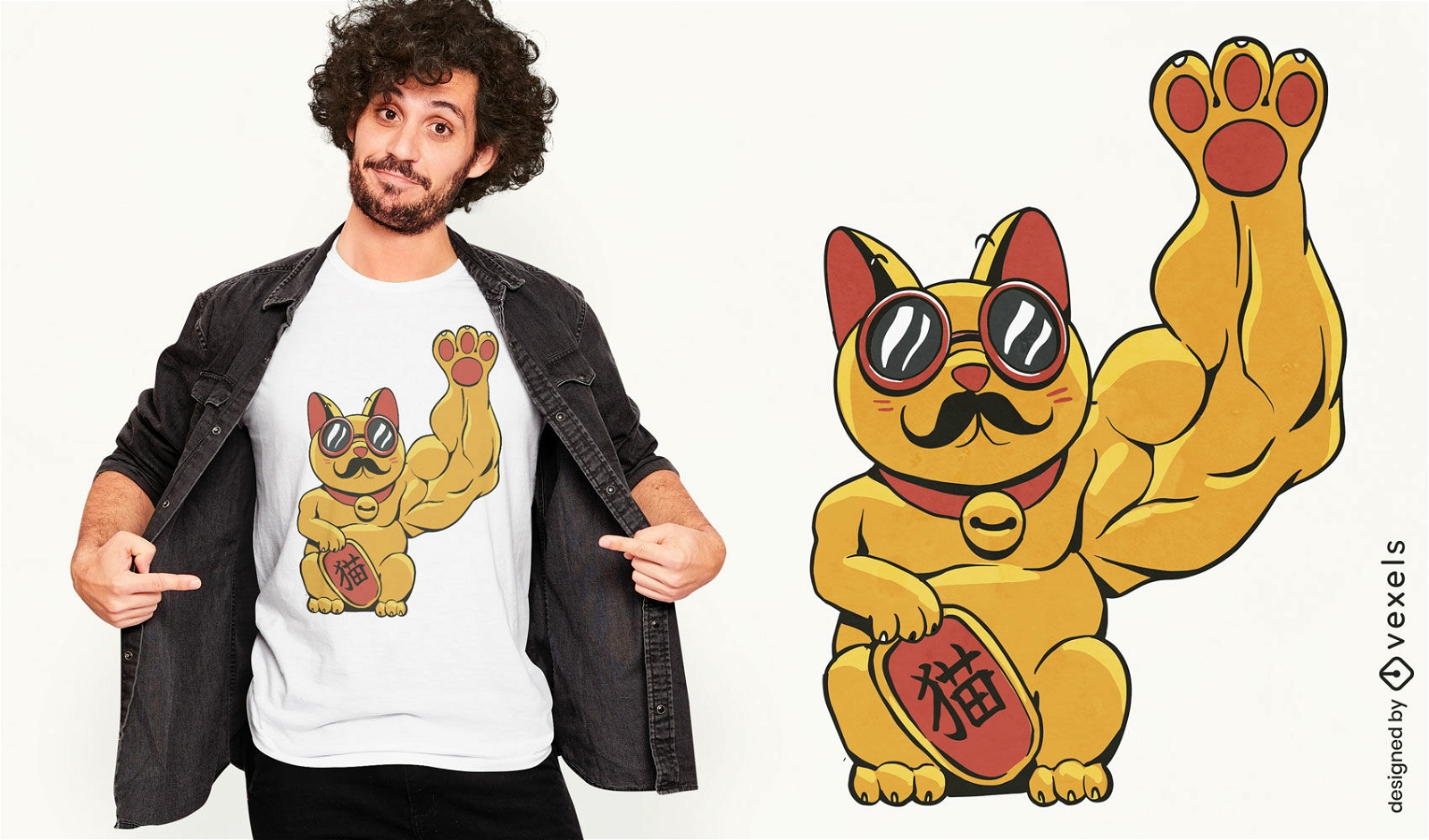 Diseño de camiseta de animal de gato chino fuerte