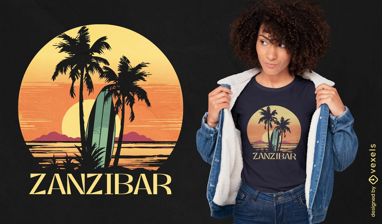Diseño de camiseta de surfista de Zanzíbar.