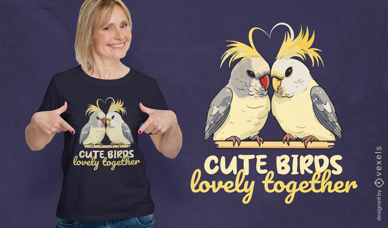 Diseño de camiseta lindos pájaros encantadores juntos