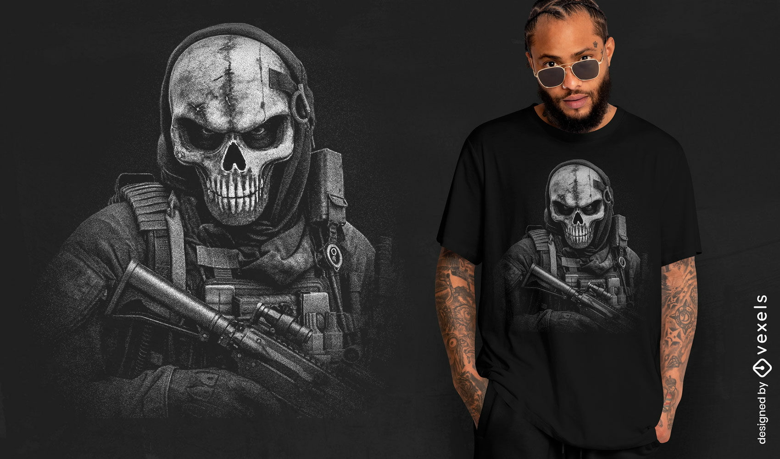 Diseño de camiseta con máscara de calavera de fuerzas especiales.