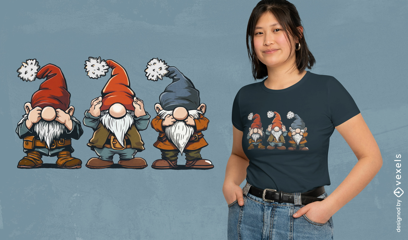 Diseño de camiseta de tres gnomos.