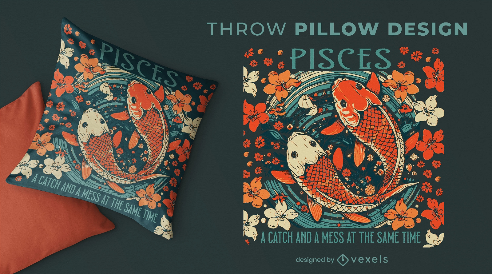 Diseño de almohada con temática de Piscis.