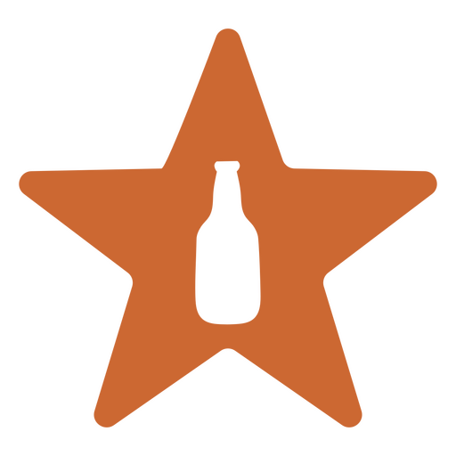 Estrella naranja con una botella de cerveza. Diseño PNG