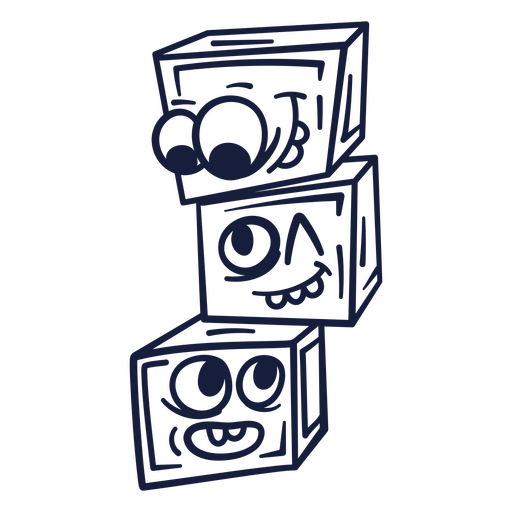 Cartoon drawing of a stack of blocks with eyes PNG Design