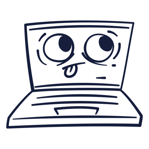 Imagen de una computadora portátil con ojos puestos en ella. Diseño PNG