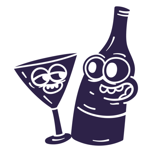 Garrafa de vinho roxa e uma taça de vinho Desenho PNG