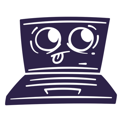 Purple laptop with a funny face on it PNG Design