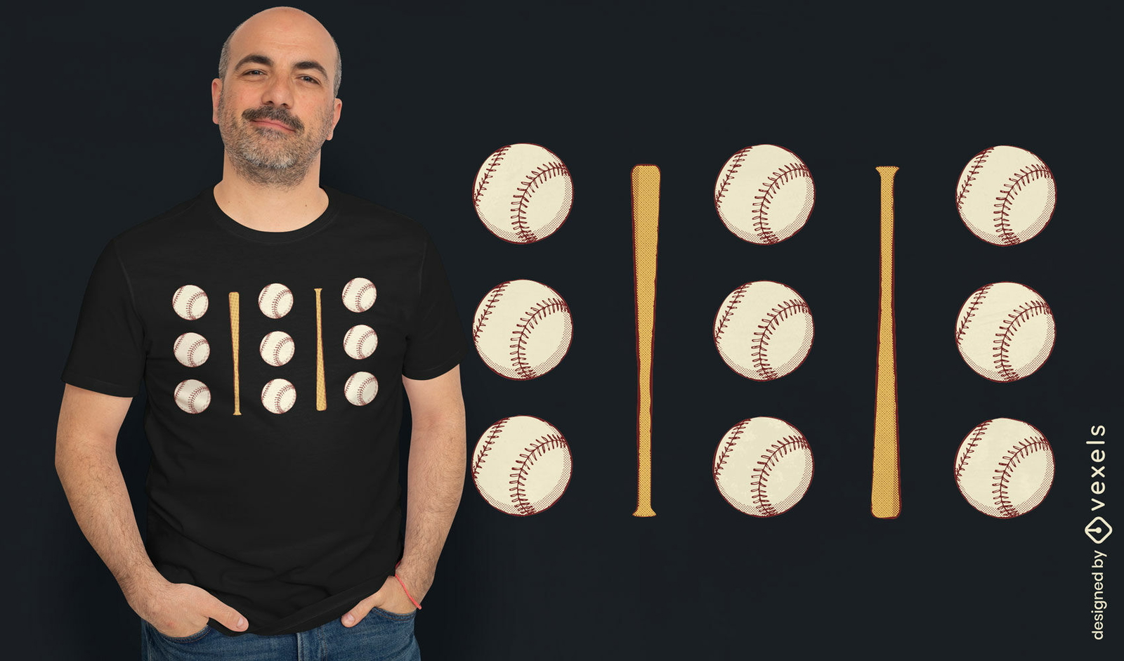 Diseño de camiseta de pelotas y bates de béisbol.