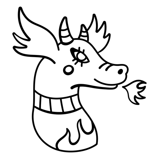 Ilustração divertida de cabeça de dragão com chamas Desenho PNG