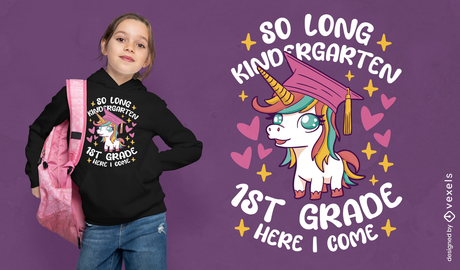 Diseño de camiseta de dibujos animados graduados de unicornio