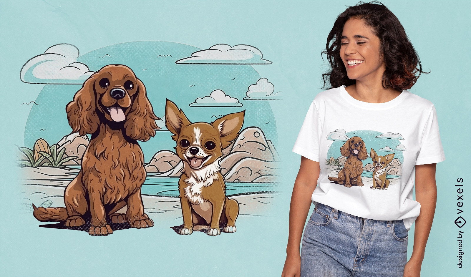 Design de camiseta de cachorros chihuahua e cocker