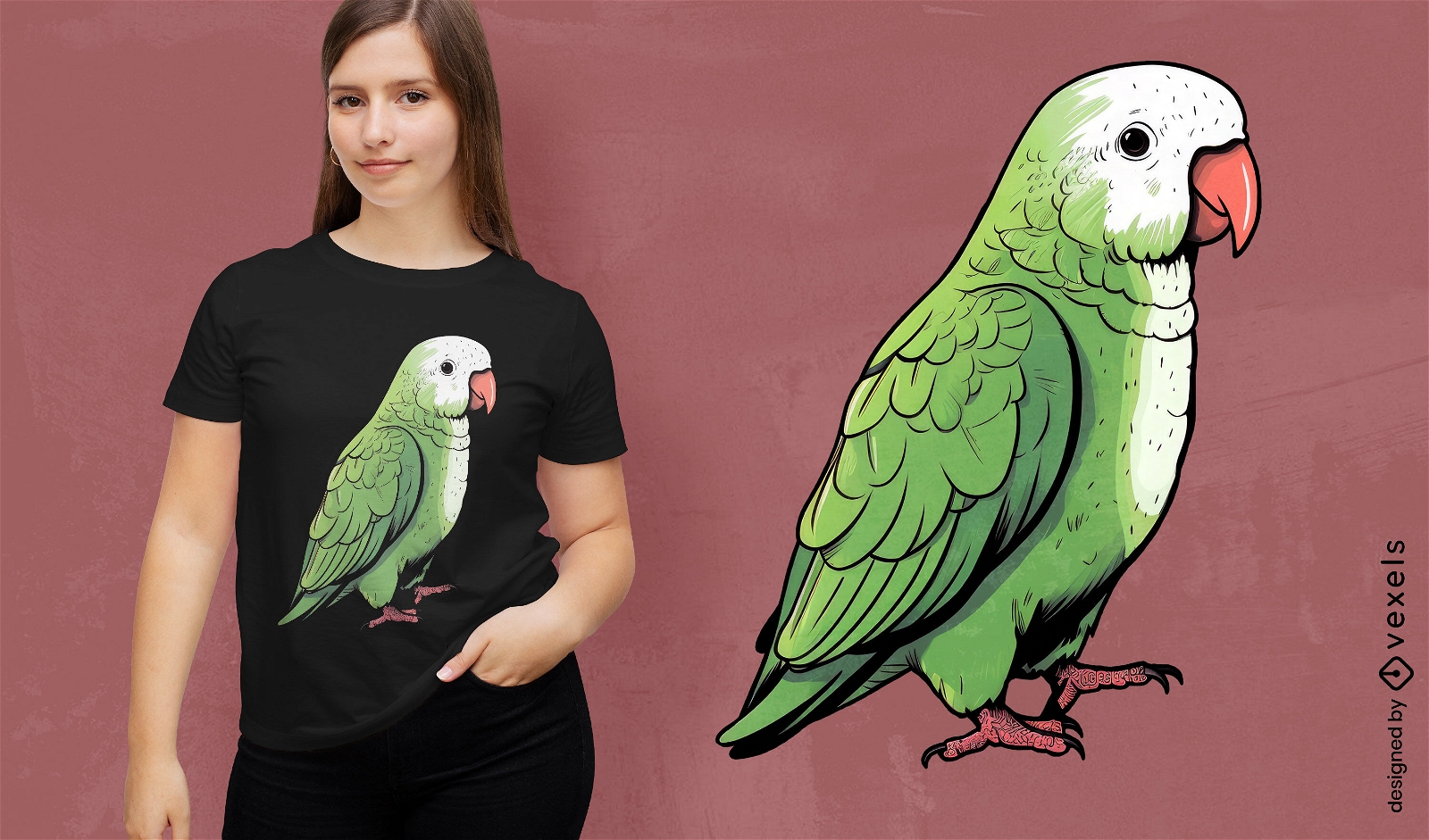 Diseño lindo de camiseta de pájaro loro Quaker