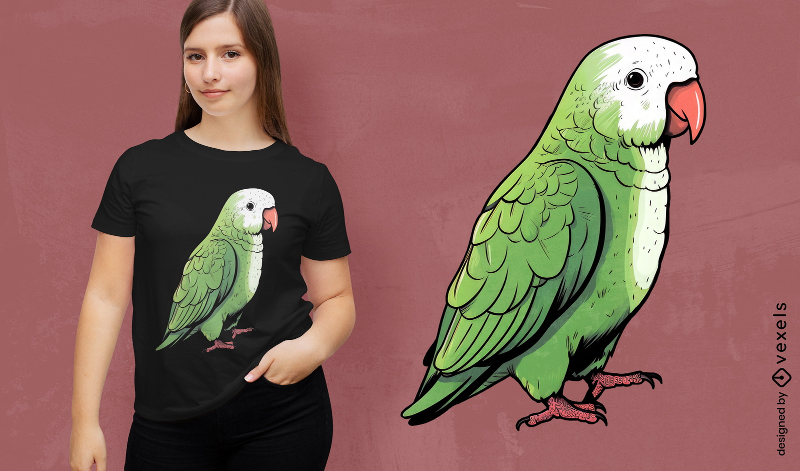 Diseño lindo de camiseta de pájaro loro Quaker