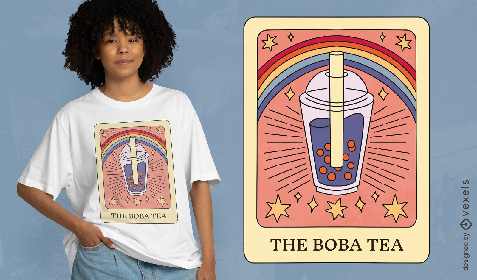 El diseño de la camiseta del tarot del té boba.