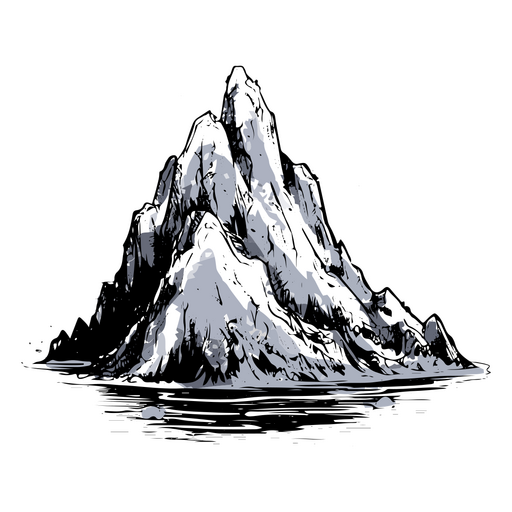 Ilustración en blanco y negro de una montaña. Diseño PNG
