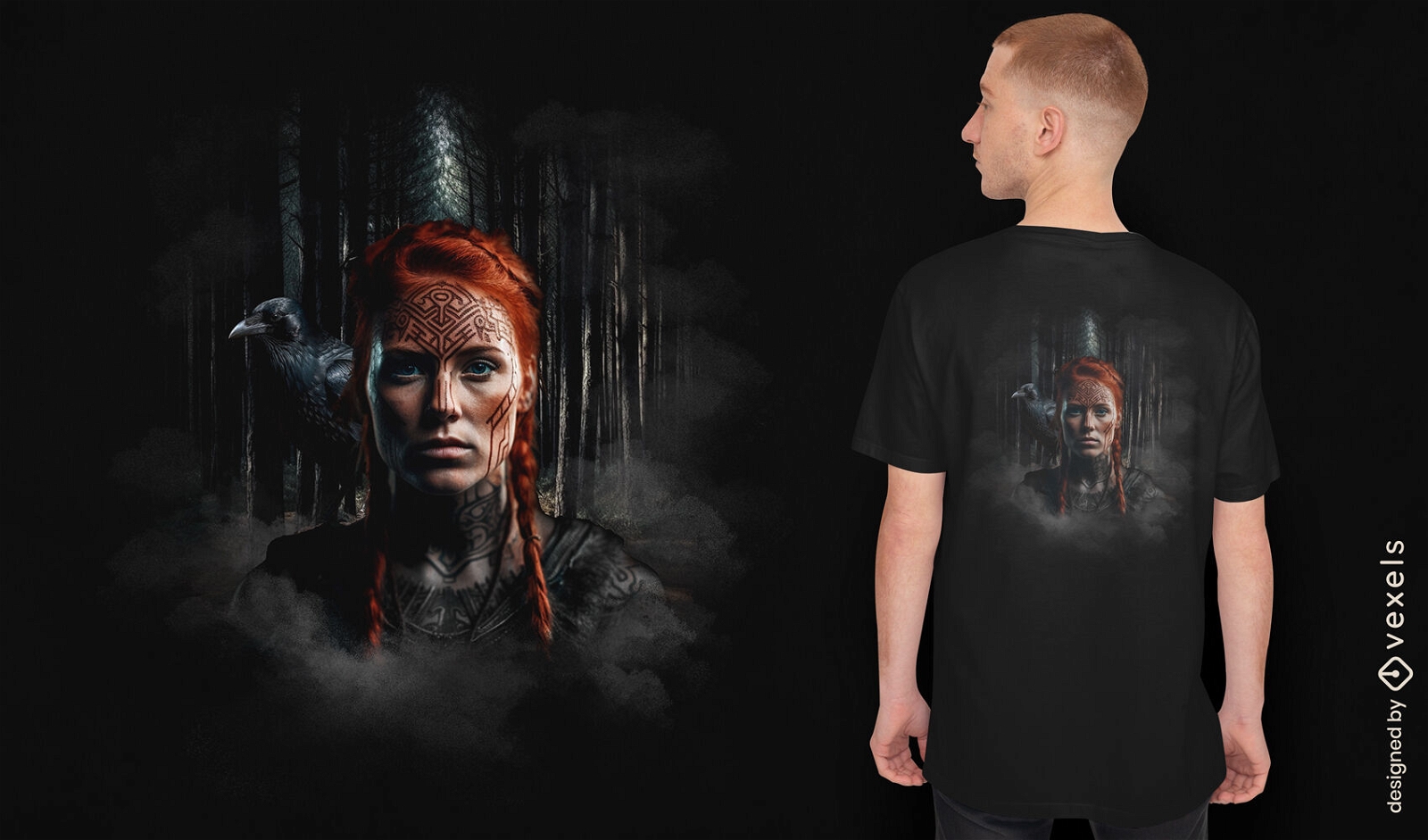 Redhead viking woman realistic t-shirt psd
