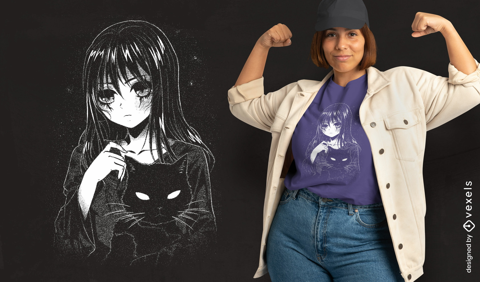 Diseño de camiseta de chica anime aterradora.