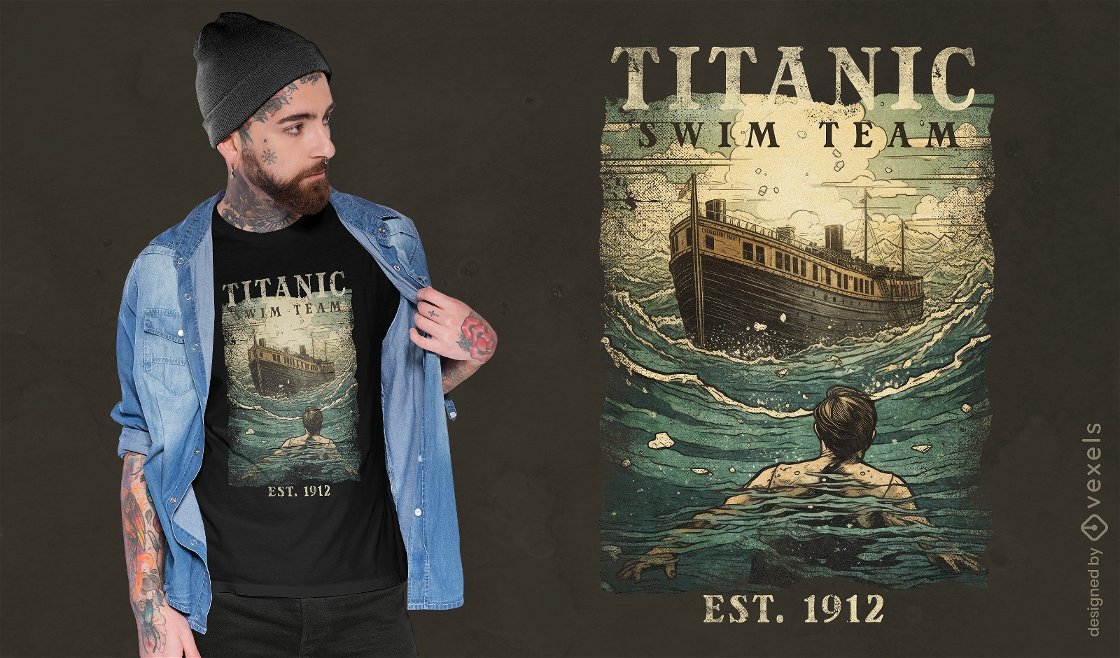 Design de camiseta da equipe de natação do Titanic