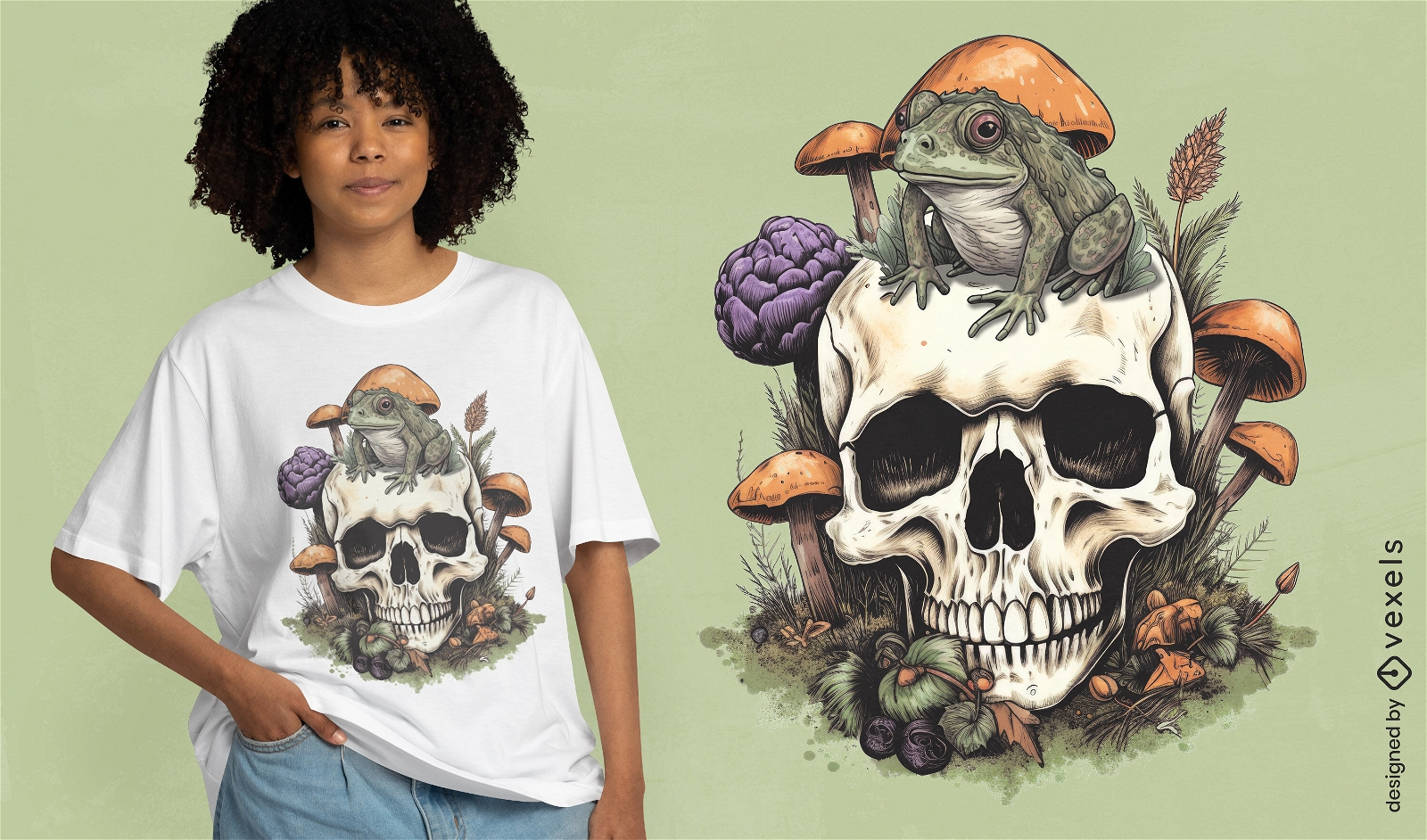Frosch auf einem Totenkopf-Cpttagecore-T-Shirt-Design