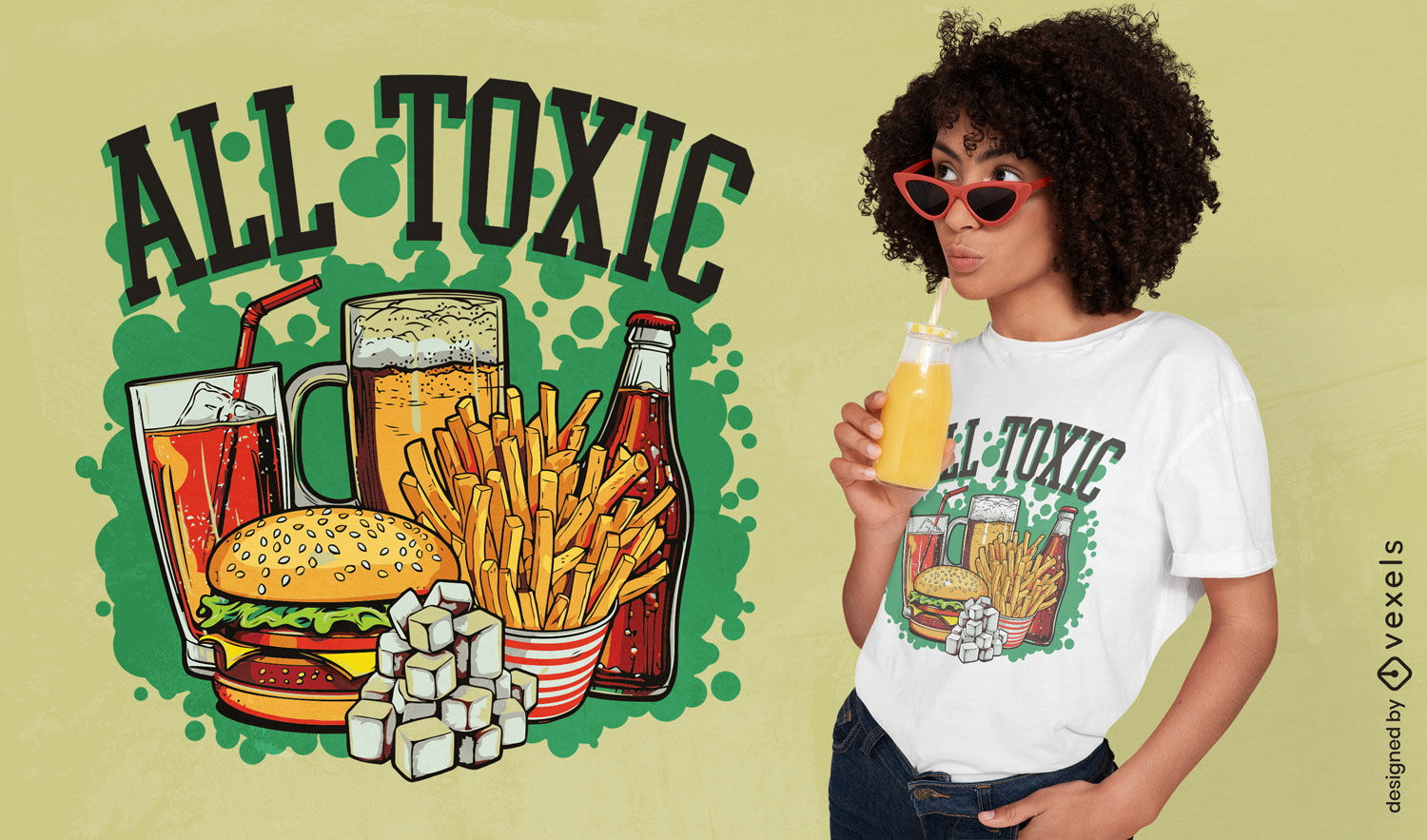 Todo o design de camiseta de junk food tóxico