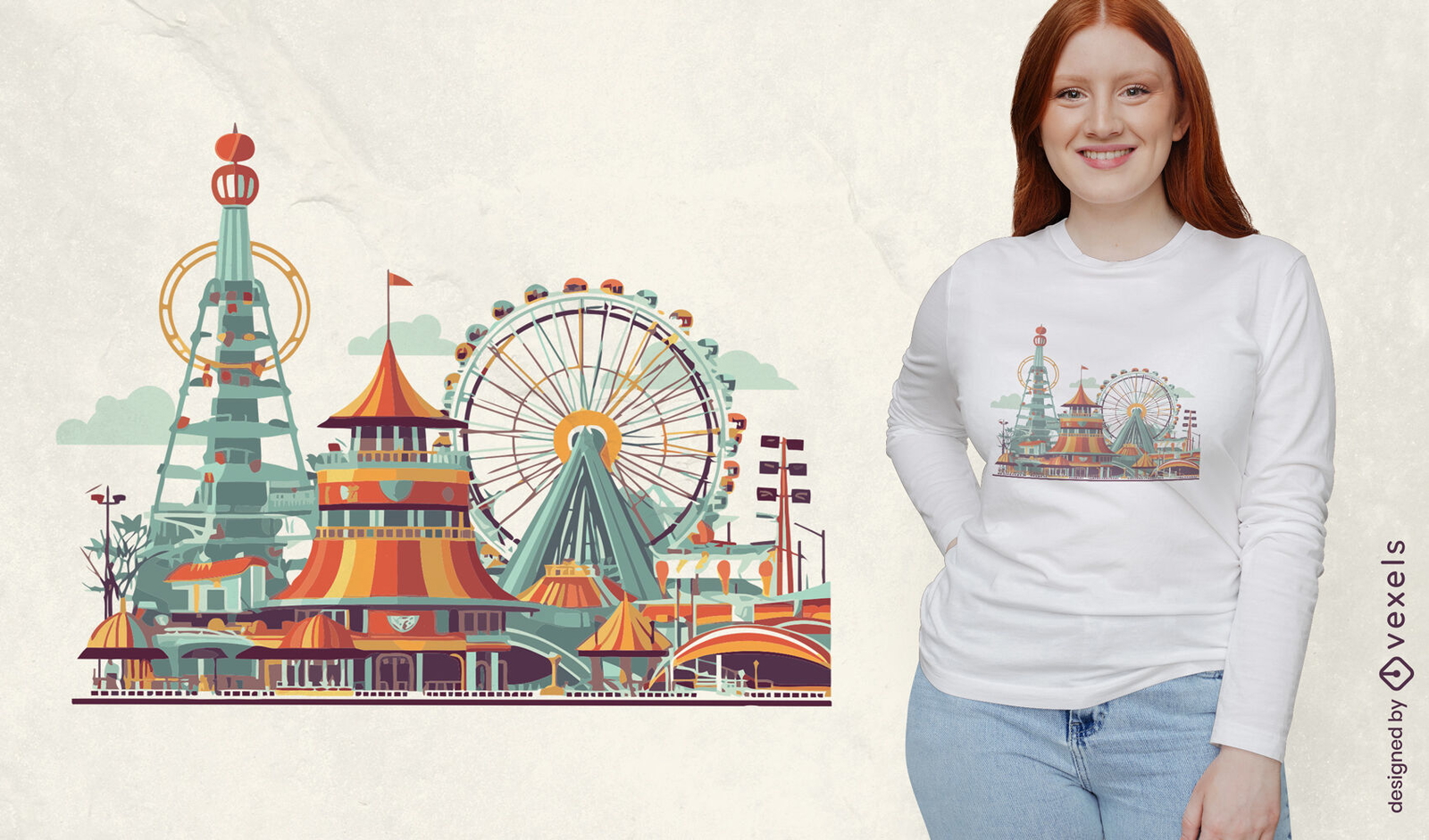 Diseño de camiseta divertida del parque de atracciones.