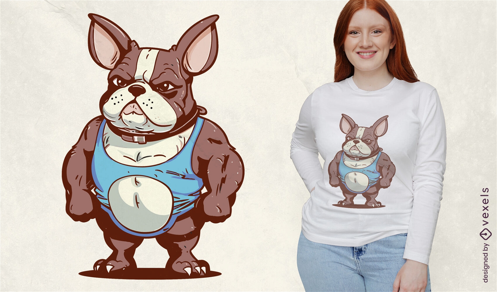 Cartoon-T-Shirt-Design mit französischer Bulldogge