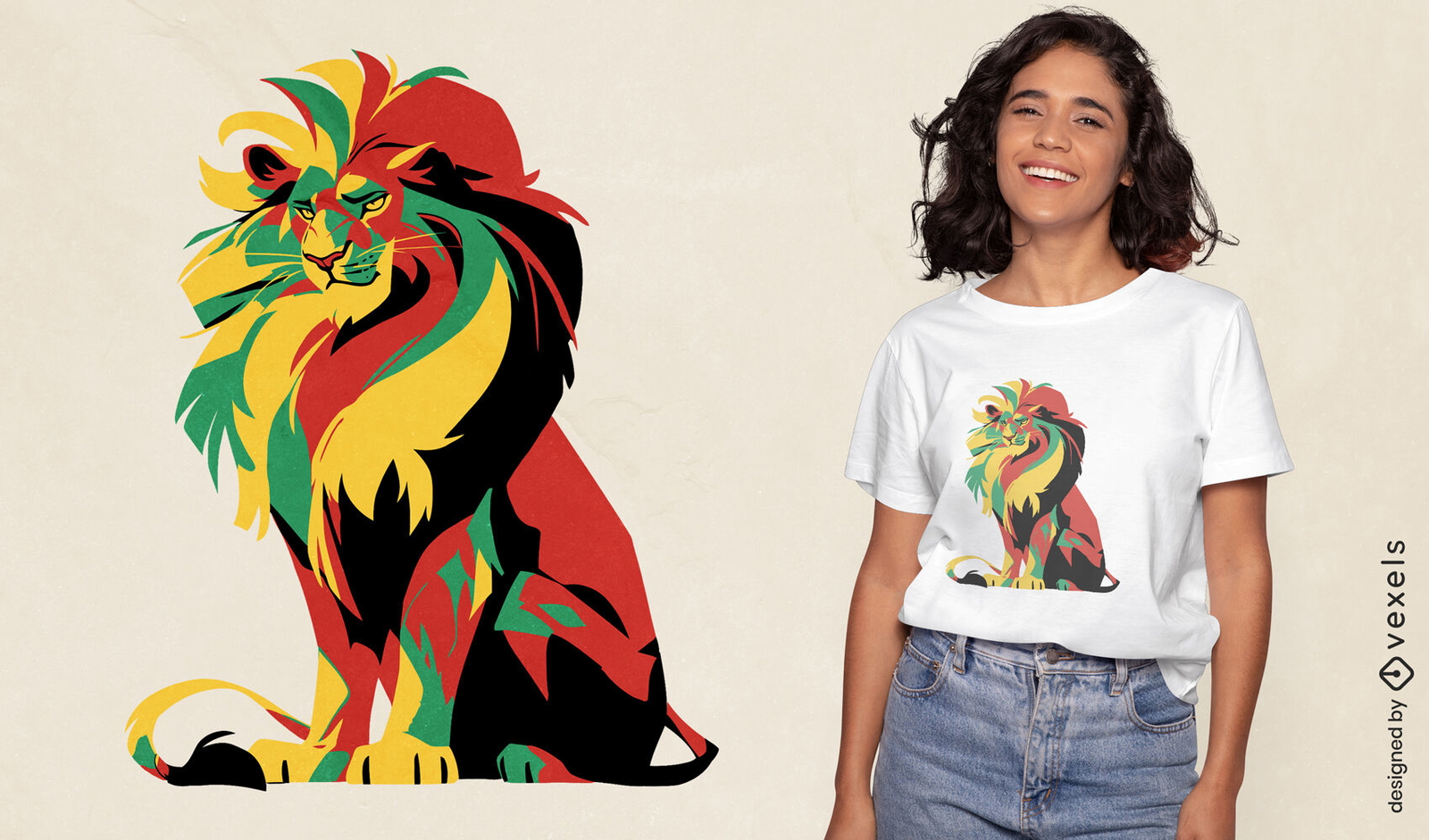 Diseño de camiseta de animal salvaje león reggae.