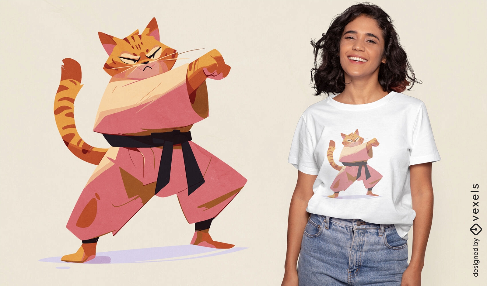 Diseño de camiseta de artes marciales animales karate gato.