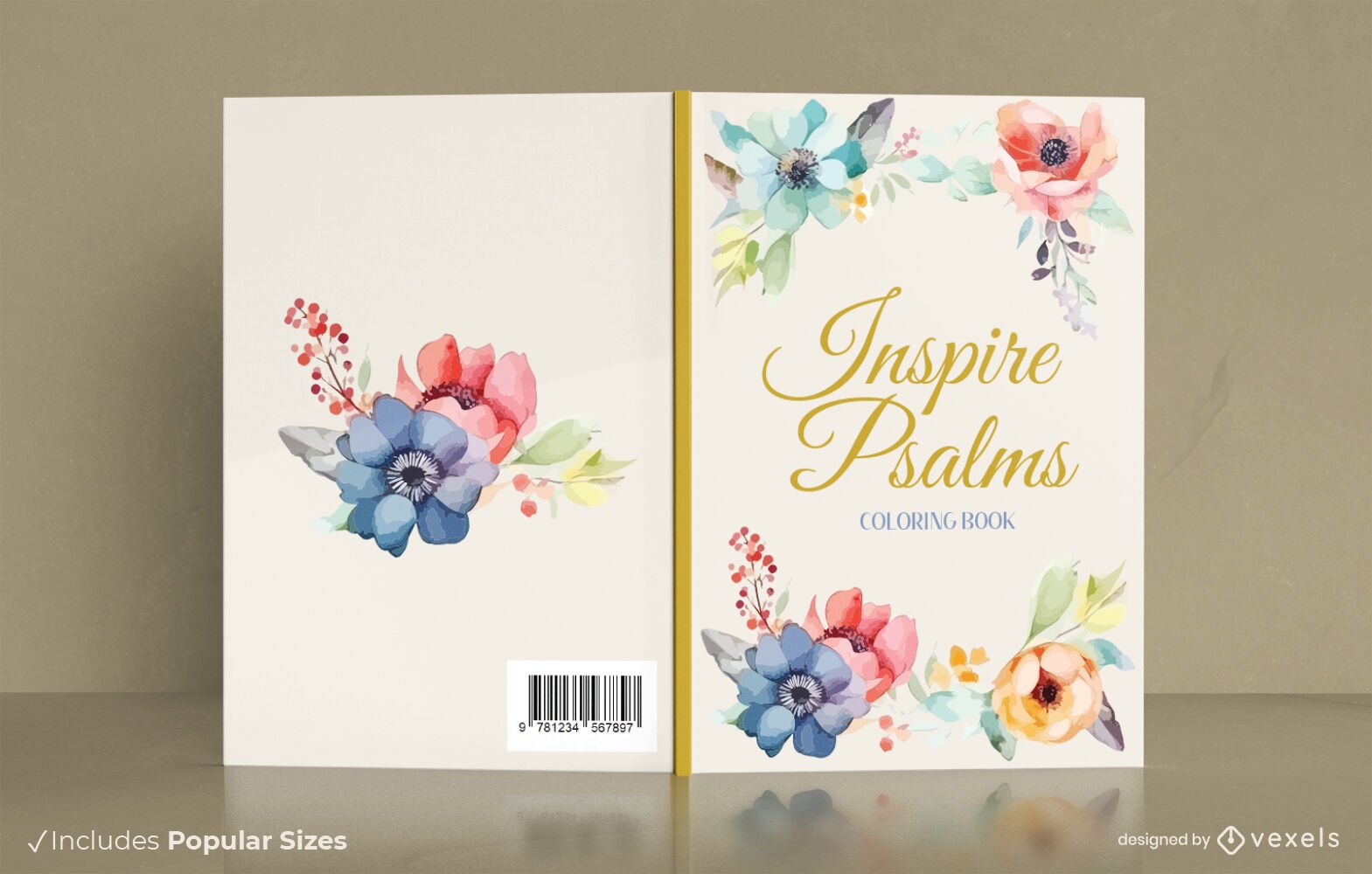 Diseño de portada de libro de flores de acuarela
