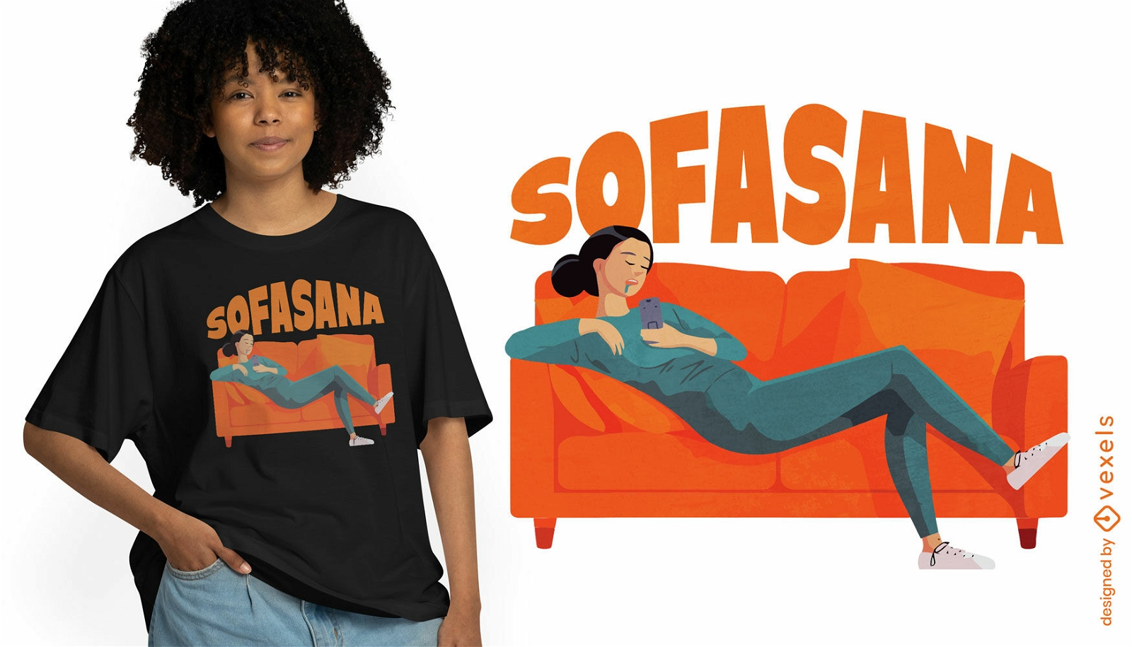 Diseño de camiseta de niña durmiendo en un sofá.