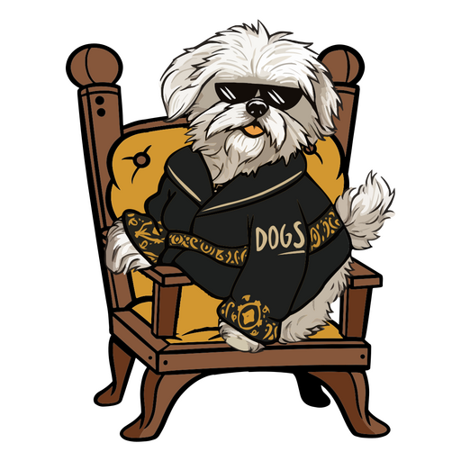 Cachorro usando óculos escuros sentado em uma cadeira Desenho PNG