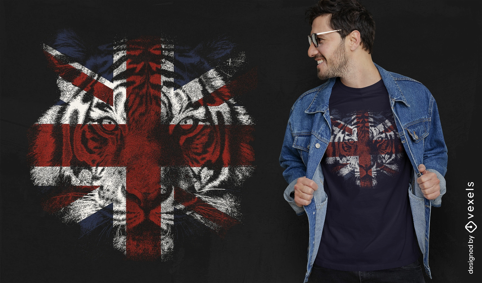 Diseño de camiseta con arte de bandera de tigre.