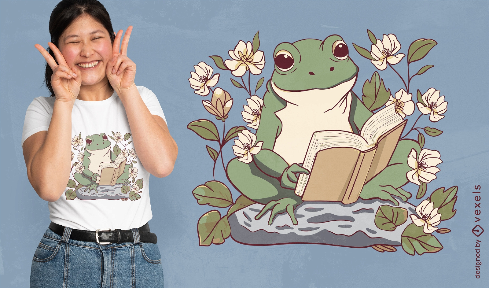 Cottagecore frog reading t-shirt design