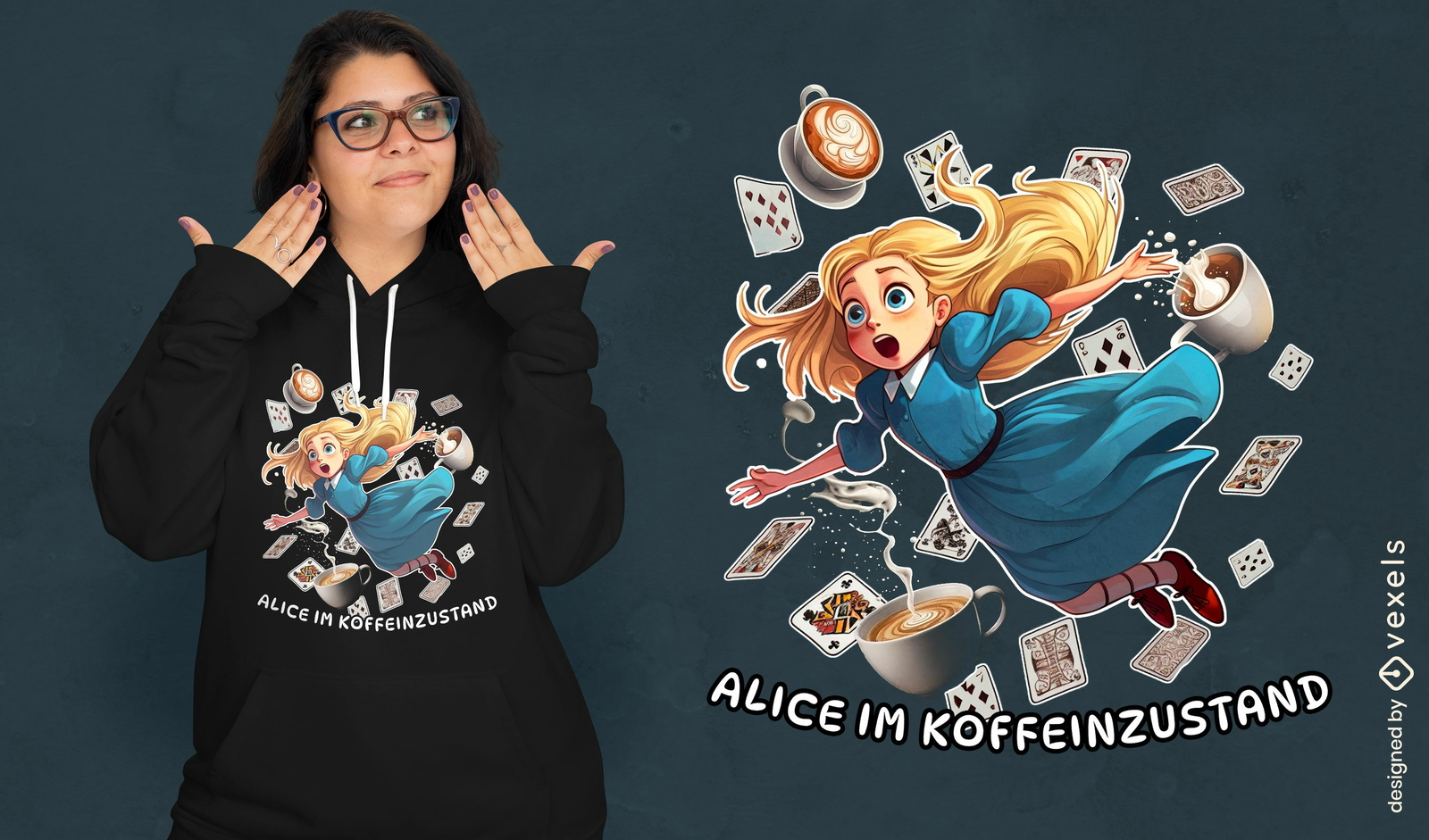 Design excêntrico de camiseta Alice