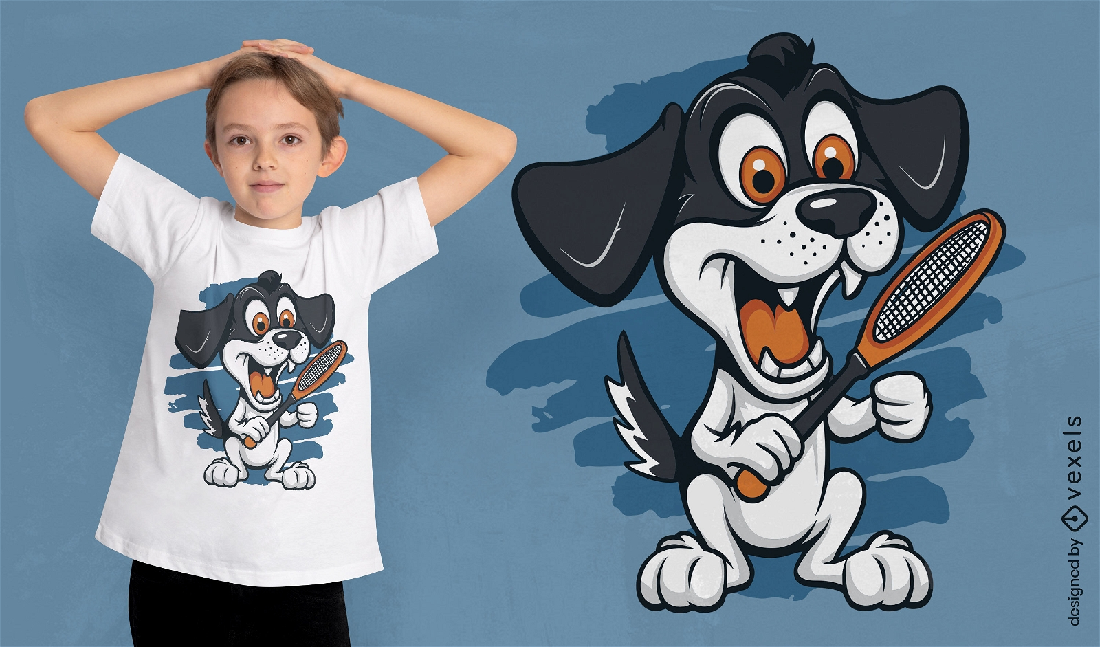 Cachorro segurando o design da camiseta da raquete de t?nis