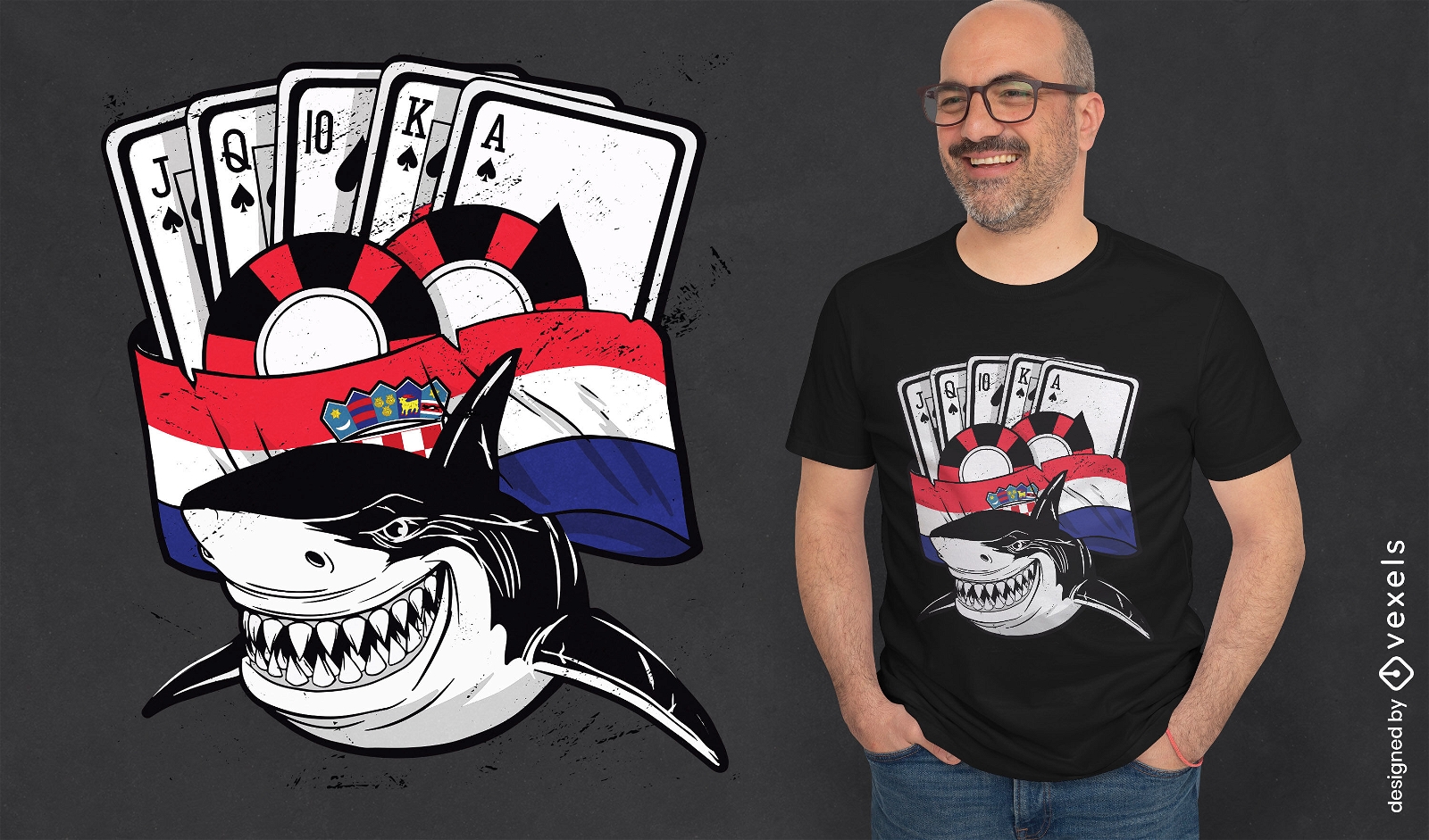 Dise?o de camiseta Shark playing cards Croacia