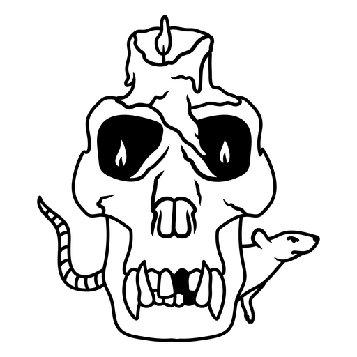 Ilustração única de caveira e vela com rato Desenho PNG
