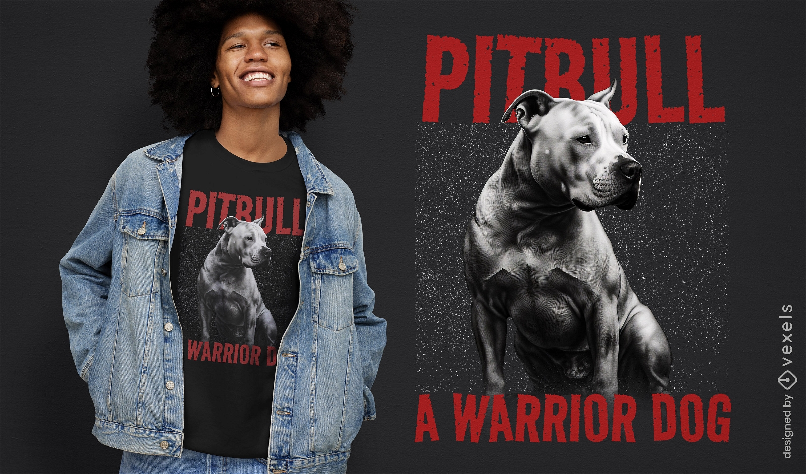 Diseño de camiseta de perro guerrero pitbull