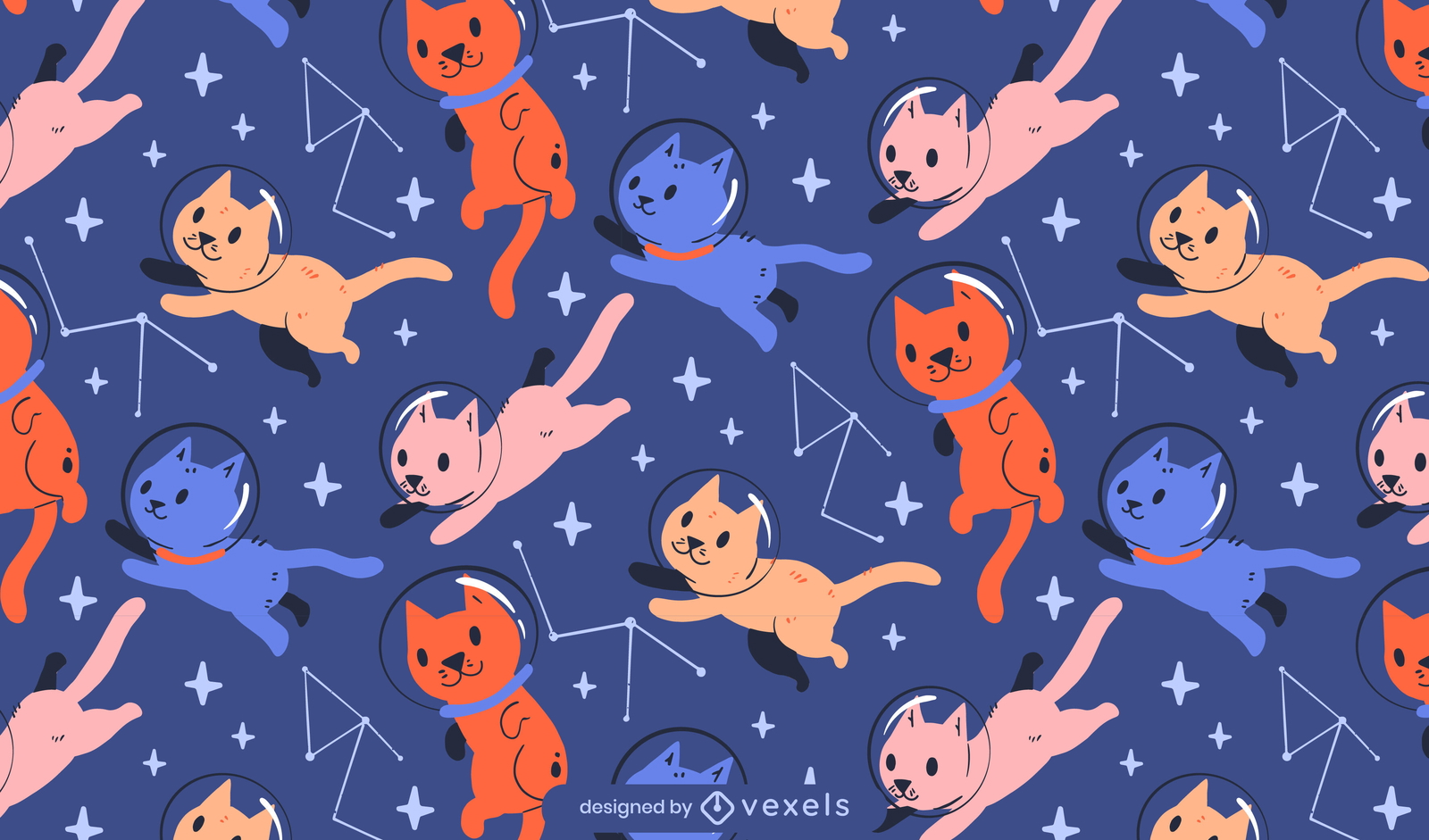 Design de padrão de gatos astronautas