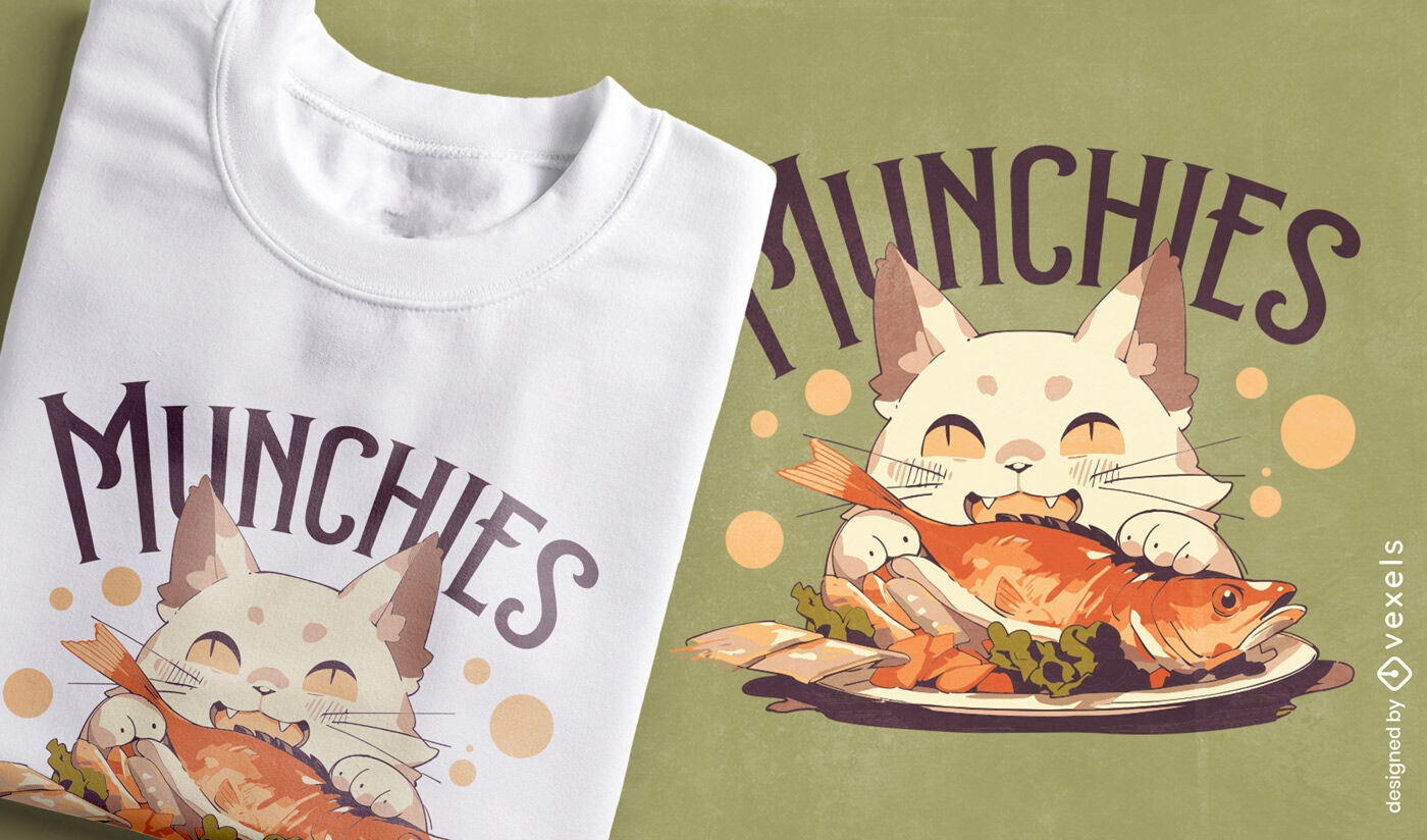 Munchiecat comendo design de camiseta de peixe