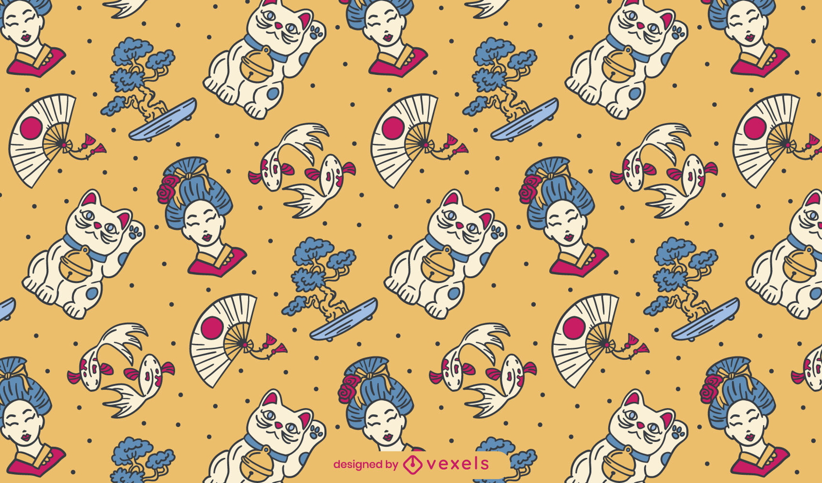 Japanese cultural elements pattern design