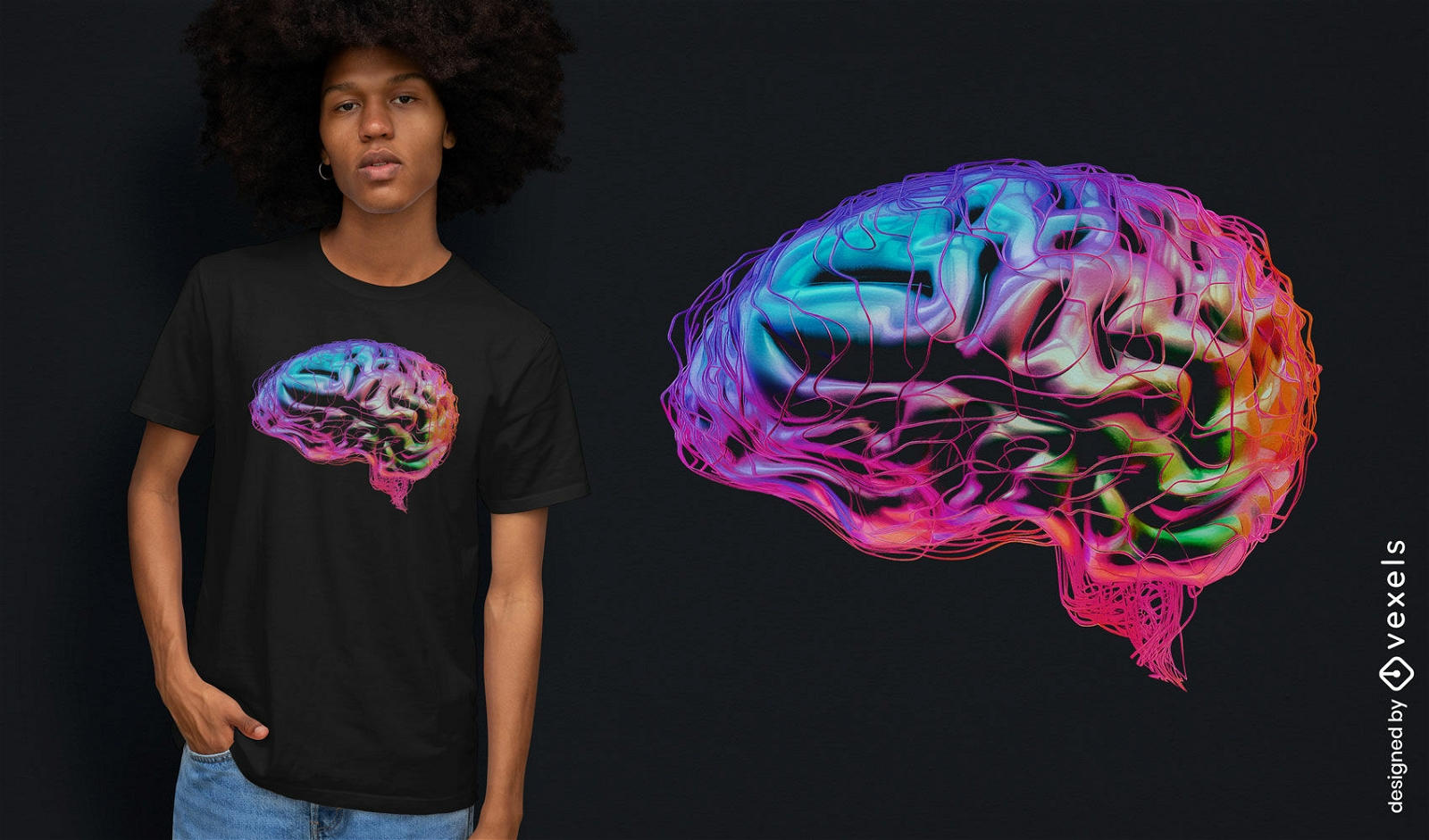Buntes T-Shirt-Design mit Gehirnkunst
