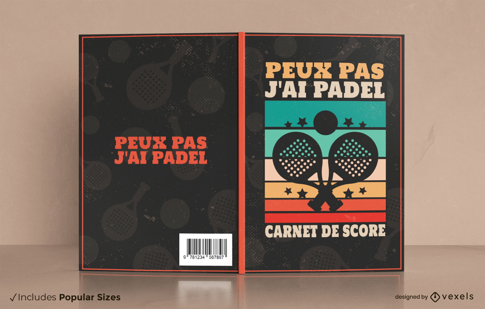 Padel score tracker retro book cover design KDP