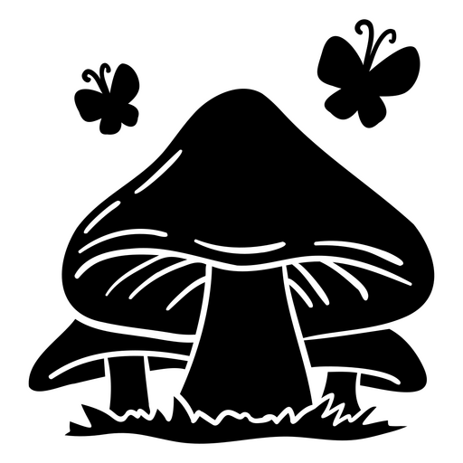 Cena lúdica da natureza com cogumelos e borboletas Desenho PNG