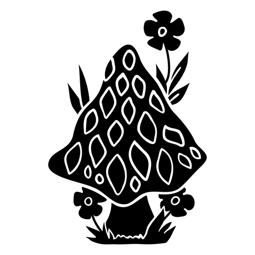 Design de silhueta de cogumelo caprichoso com flores Desenho PNG