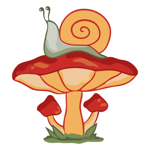 Ilustración de un caracol juguetón sobre un hongo Diseño PNG