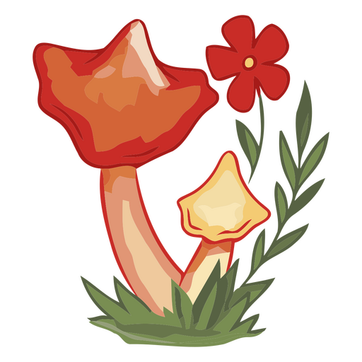 Vibrant mushroom and flower illustration PNG Design