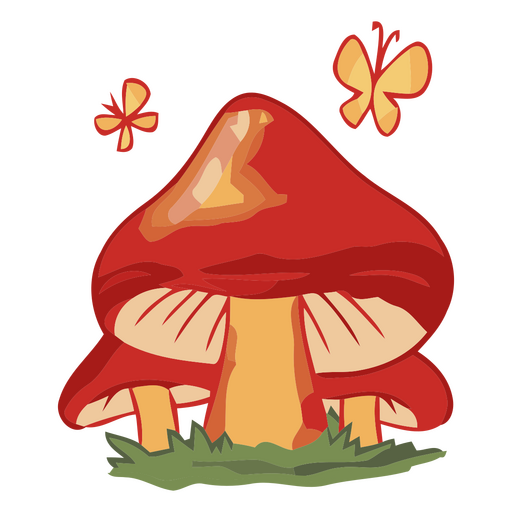 Verspielte rote Pilzillustration mit Schmetterlingen PNG-Design